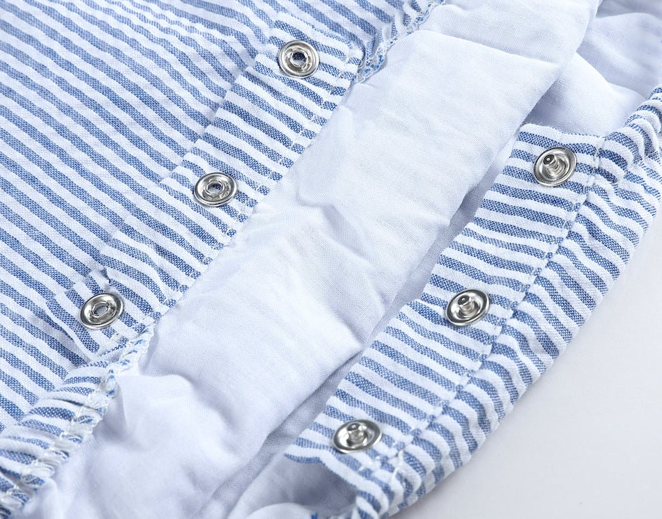 Classic Dark Blue Seersucker Bubble Romper - Lil Cactus