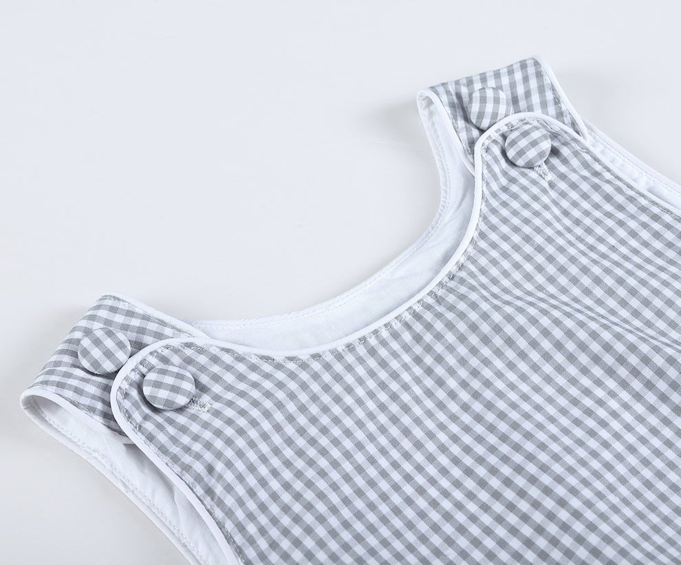 Classic Gray Gingham Bubble Romper - Lil Cactus
