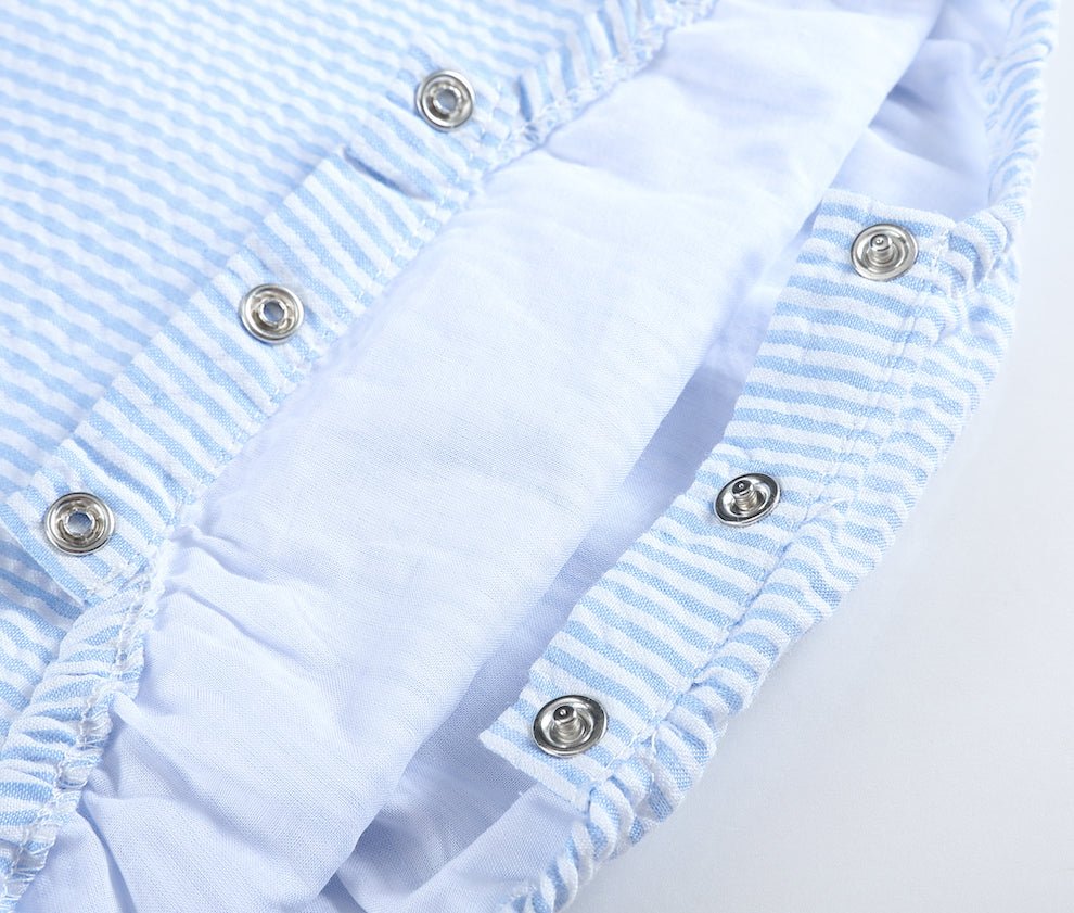 Classic Light Blue Seersucker Bubble Romper - Lil Cactus