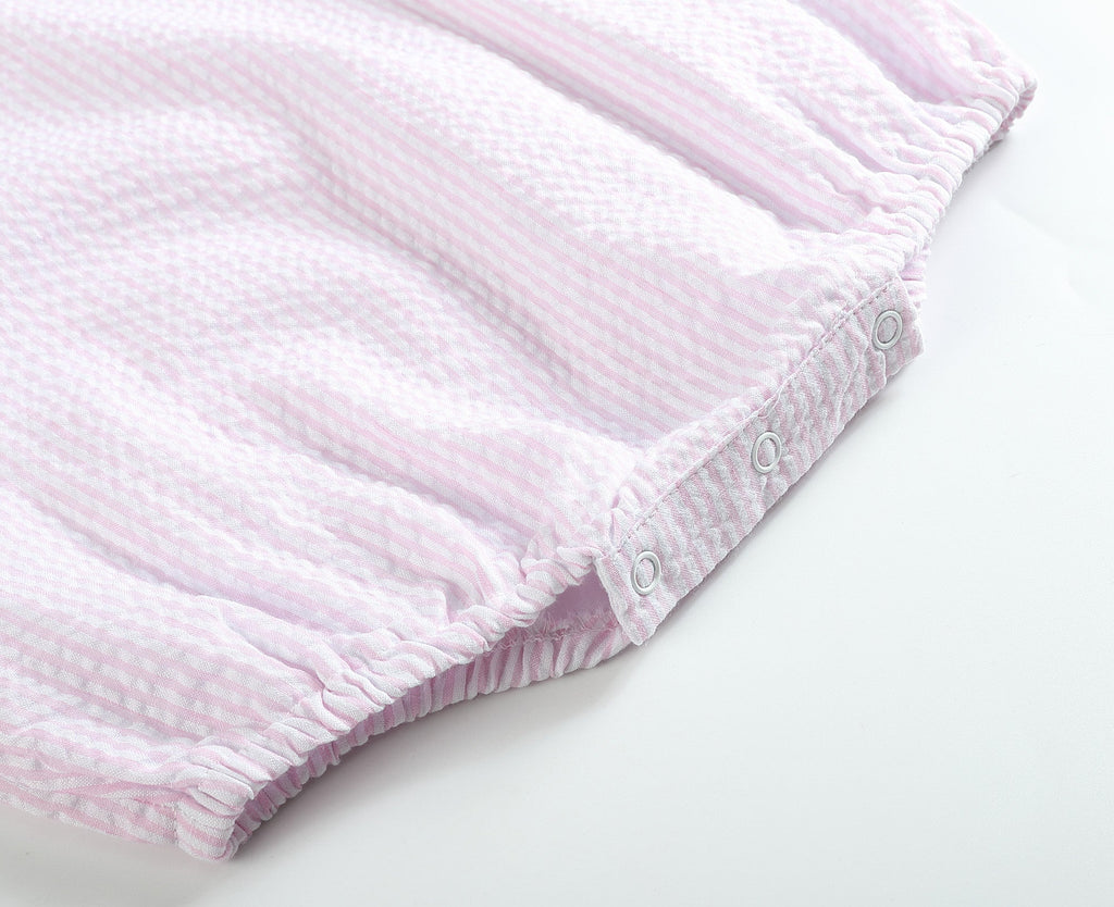 Classic Pink Seersucker Bubble Romper - Lil Cactus