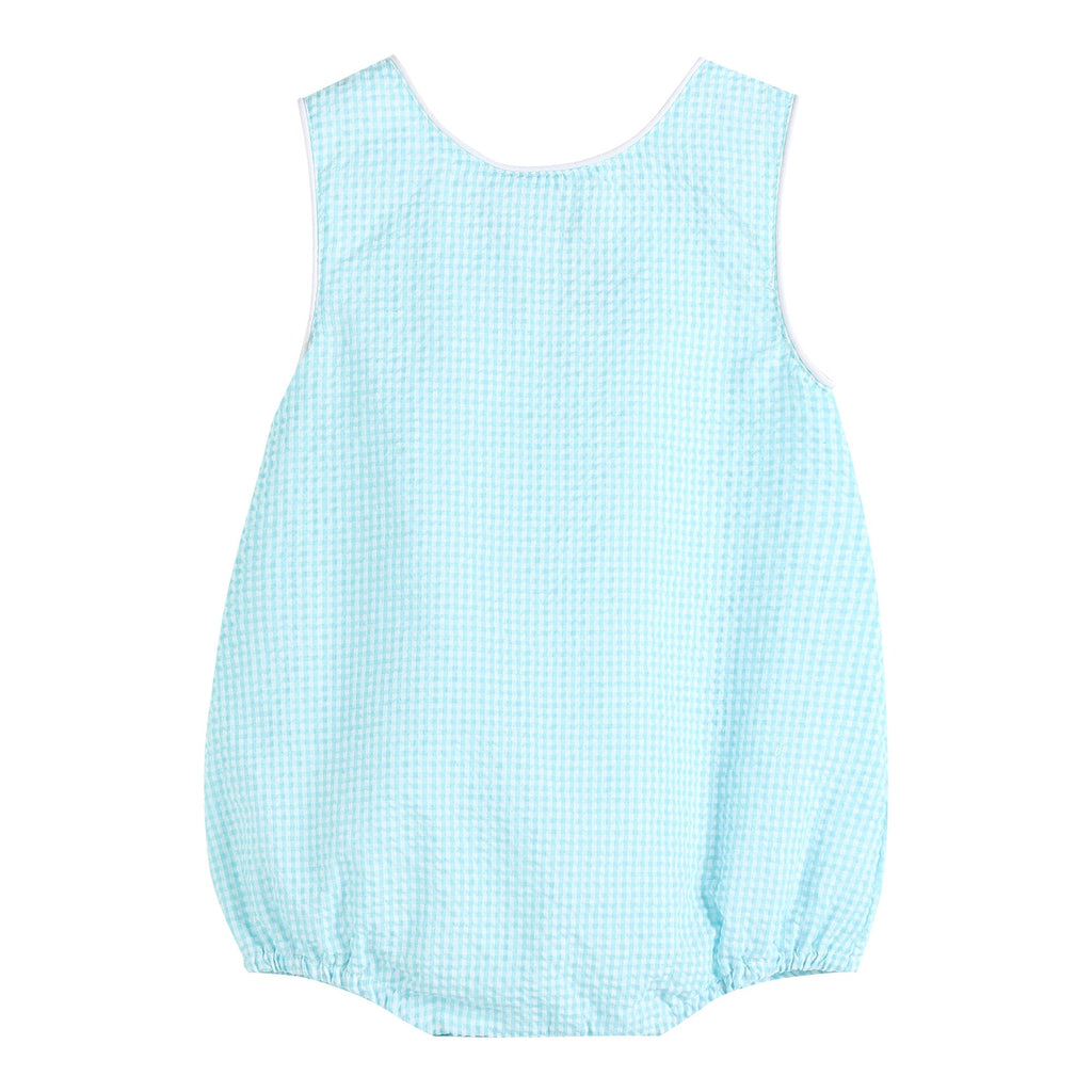 Classic Turquoise Seersucker Bubble Romper - Lil Cactus