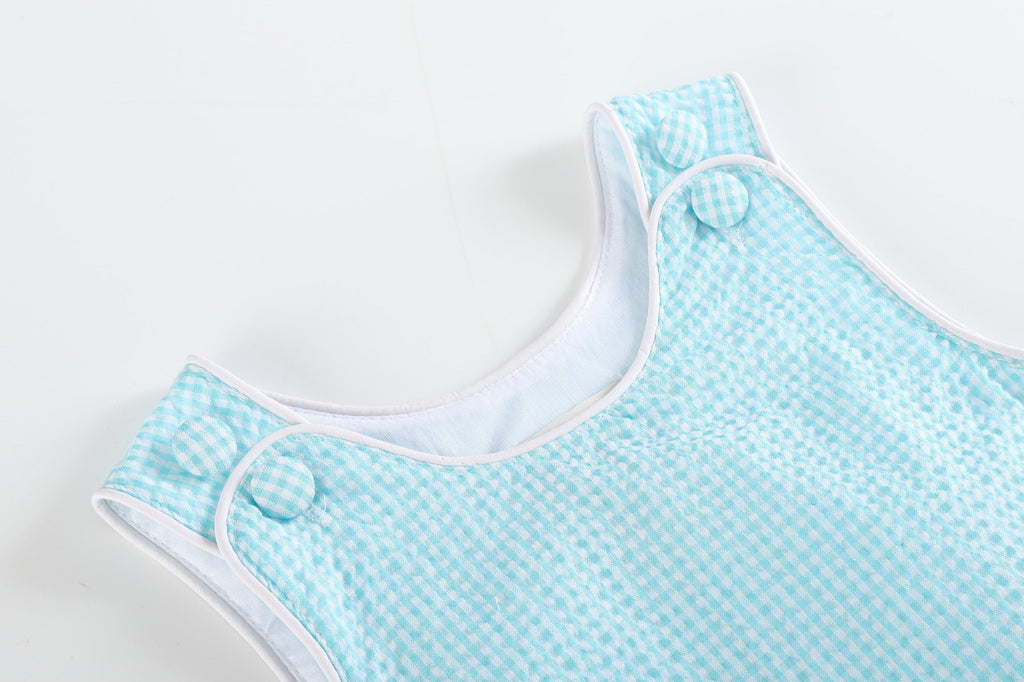 Classic Turquoise Seersucker Bubble Romper - Lil Cactus