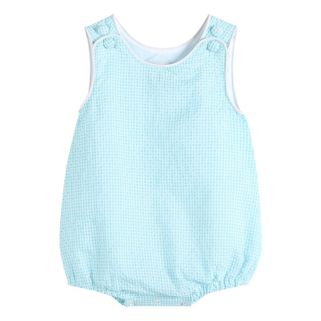 Classic Turquoise Seersucker Bubble Romper - Lil Cactus