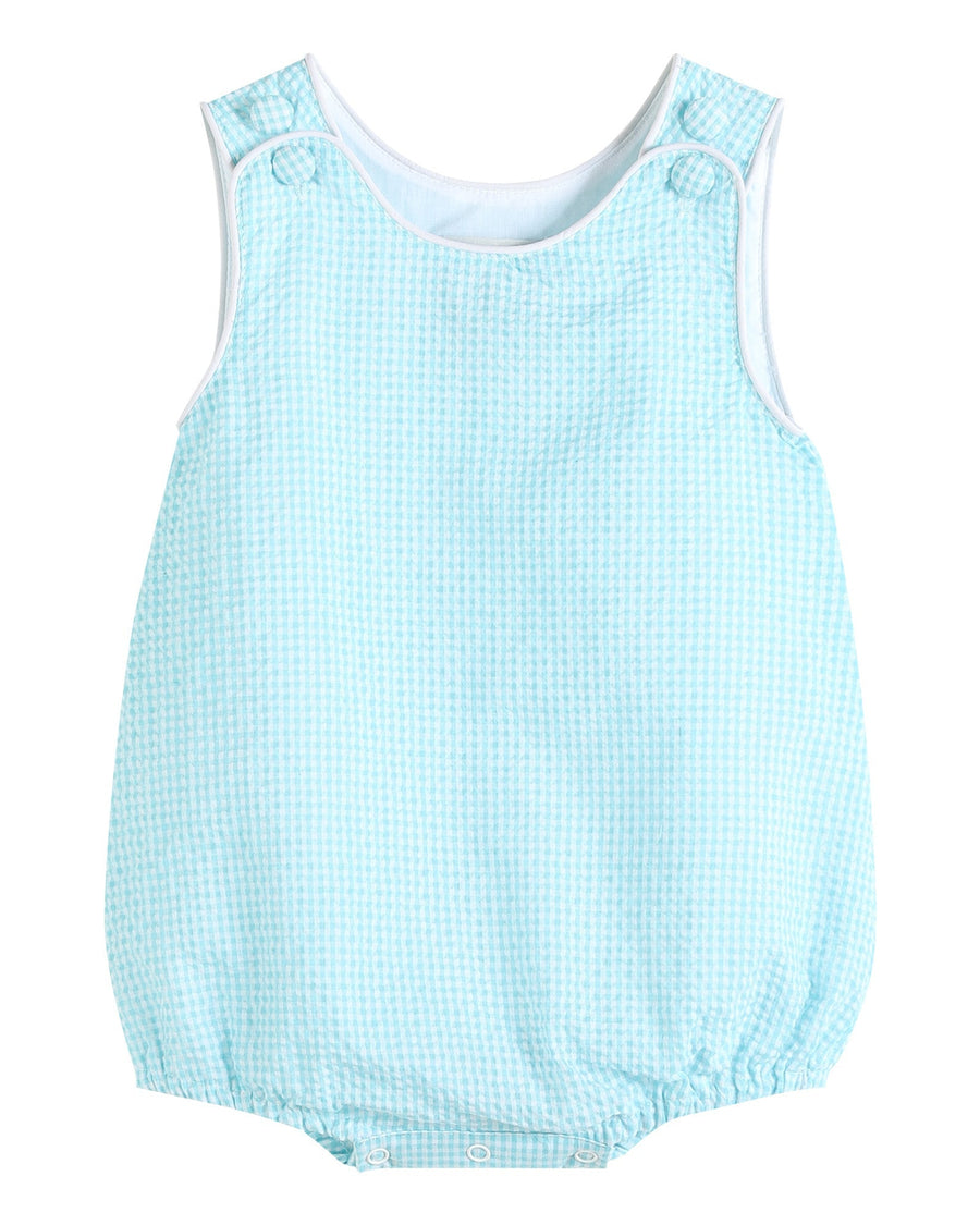 Classic Turquoise Seersucker Bubble Romper - Lil Cactus
