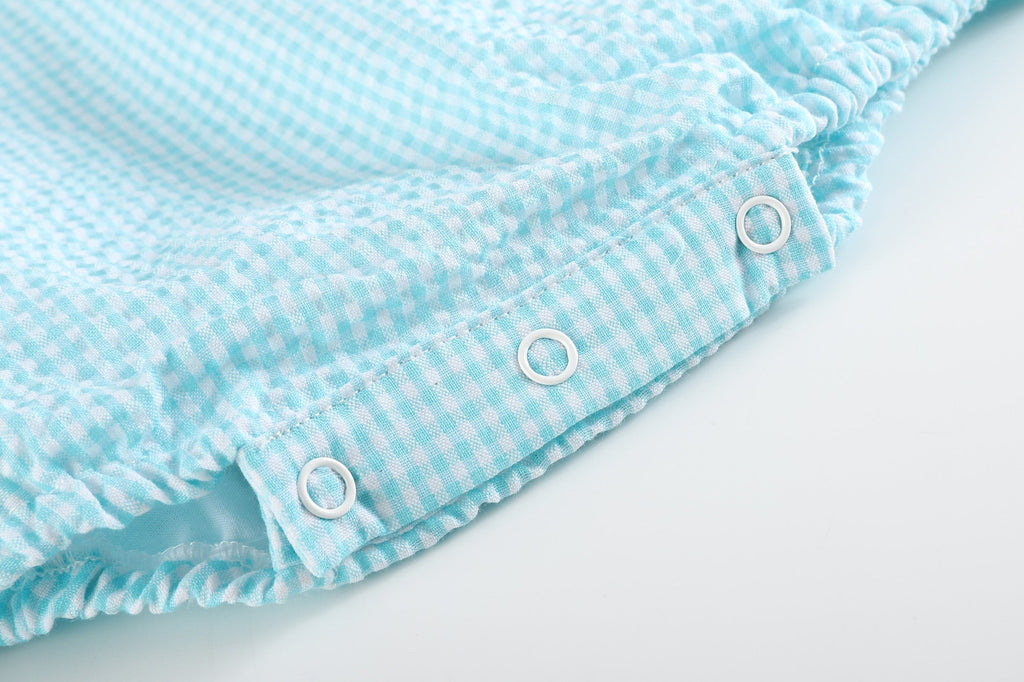 Classic Turquoise Seersucker Bubble Romper - Lil Cactus