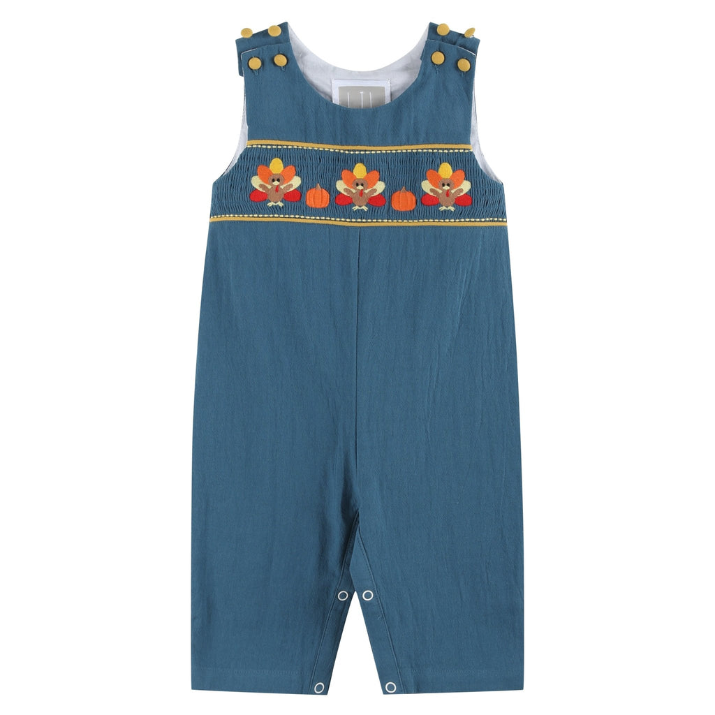 Cobalt Blue Turkey Smocked Overalls - Lil Cactus