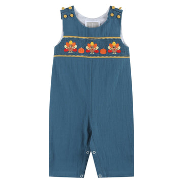 Cobalt Blue Turkey Smocked Overalls - Lil Cactus