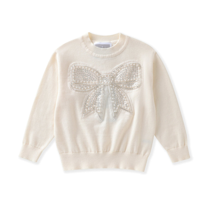 Cream Sparkly Bow Sweater - Lil Cactus