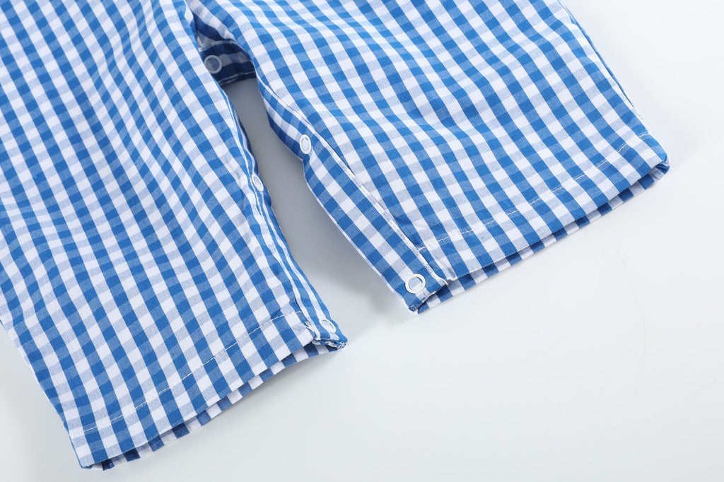 Dark Blue Gingham Emergency Vehicle Smocked Overalls - Lil Cactus