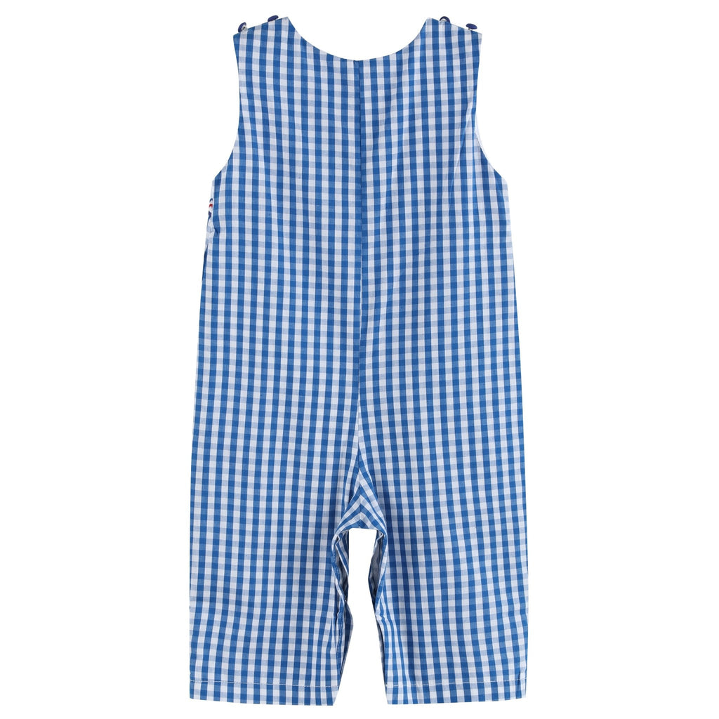 Dark Blue Gingham Emergency Vehicle Smocked Overalls - Lil Cactus