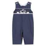 Dark Blue Nativity Smocked Overalls - Lil Cactus