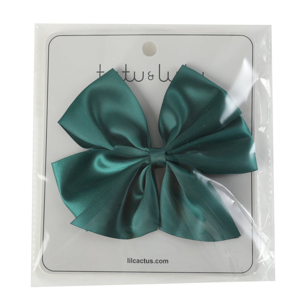 Dark Green Satin Bow Hair Clip - Lil Cactus