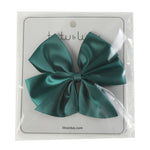 Dark Green Satin Bow Hair Clip - Lil Cactus