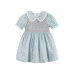 Floral Blue Dove Smocked Collared Dress - Lil Cactus