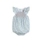 Floral Blue Dove Smocked Flutter Romper - Lil Cactus