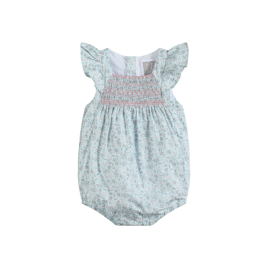 Floral Blue Dove Smocked Flutter Romper - Lil Cactus