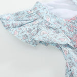 Floral Blue Dove Smocked Flutter Romper - Lil Cactus