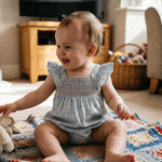 Floral Blue Dove Smocked Flutter Romper - Lil Cactus