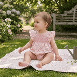 Floral Strawberry Smocked Flutter Romper - Lil Cactus