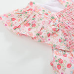 Floral Strawberry Smocked Flutter Romper - Lil Cactus