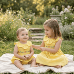 Golden Wheat Pumpkin Smocked Petal Collar Romper - Lil Cactus