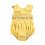 Golden Wheat Pumpkin Smocked Petal Collar Romper - Lil Cactus
