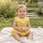 Golden Wheat Pumpkin Smocked Petal Collar Romper - Lil Cactus