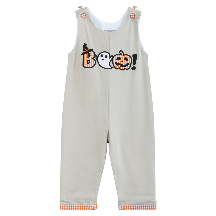 Gray Boo Applique Overalls - Lil Cactus