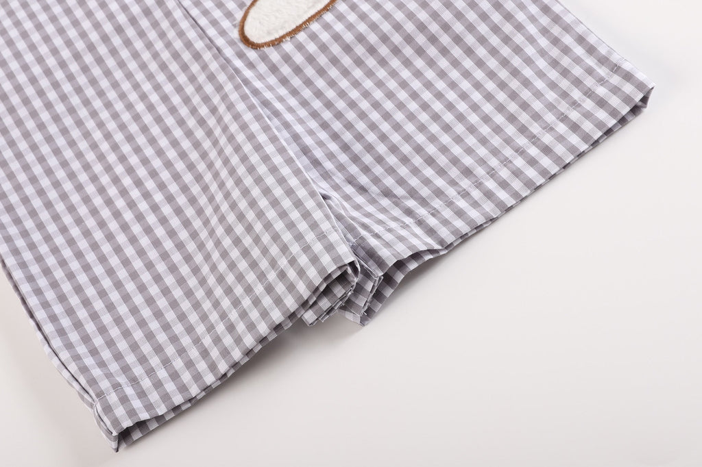 Gray Gingham Puppy Shortalls - Lil Cactus