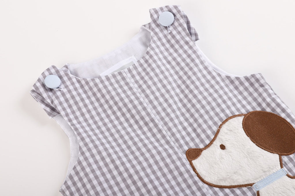 Gray Gingham Puppy Shortalls - Lil Cactus