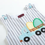 Gray Striped Easter Egg Truck Shortalls - Lil Cactus