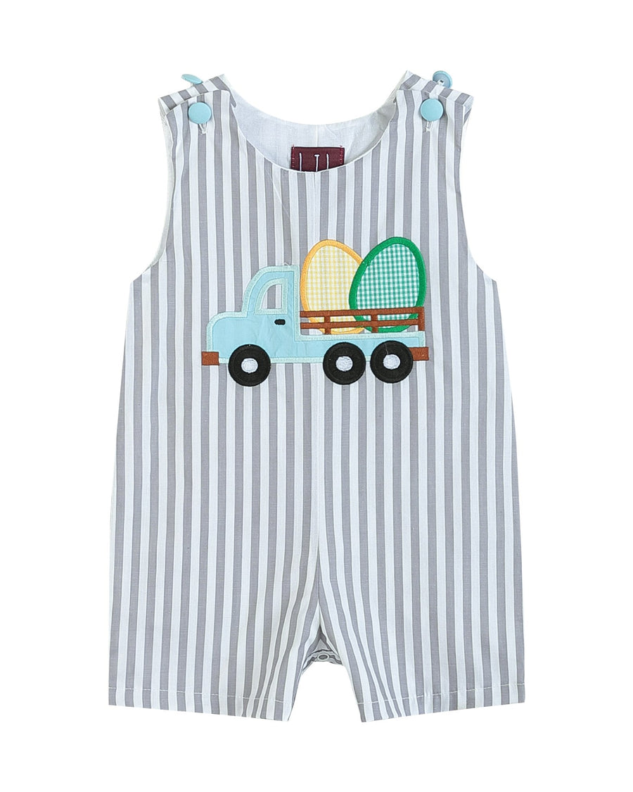 Gray Striped Easter Egg Truck Shortalls - Lil Cactus