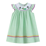 Green and Purple Mardi Gras Smocked Bishop Dress - Lil Cactus