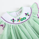 Green and Purple Mardi Gras Smocked Bishop Dress - Lil Cactus