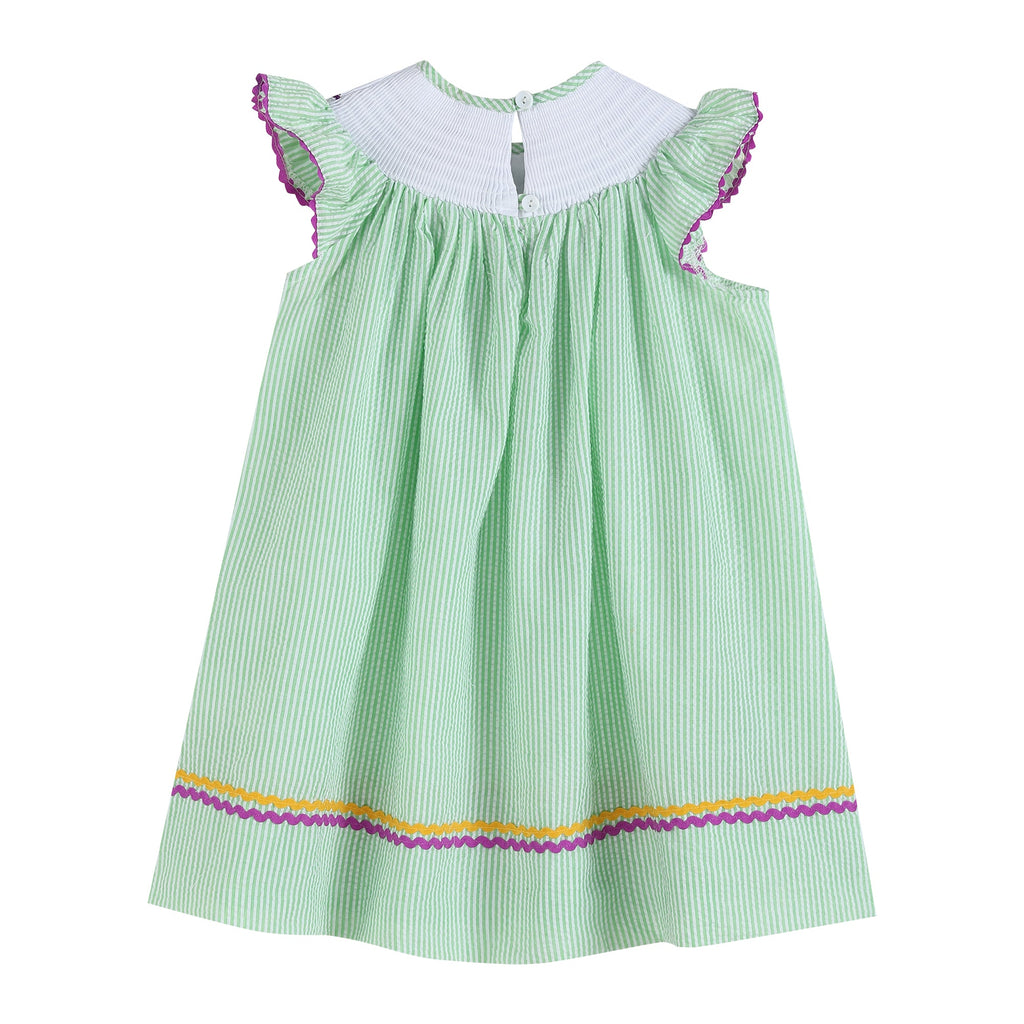 Green and Purple Mardi Gras Smocked Bishop Dress - Lil Cactus
