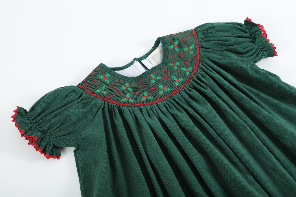 Green Christmas Mistletoe Smocked Bishop Dress - Lil Cactus
