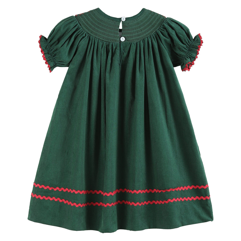 Green Christmas Mistletoe Smocked Bishop Dress - Lil Cactus