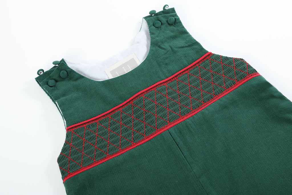 Green Christmas Smocked Overalls - Lil Cactus
