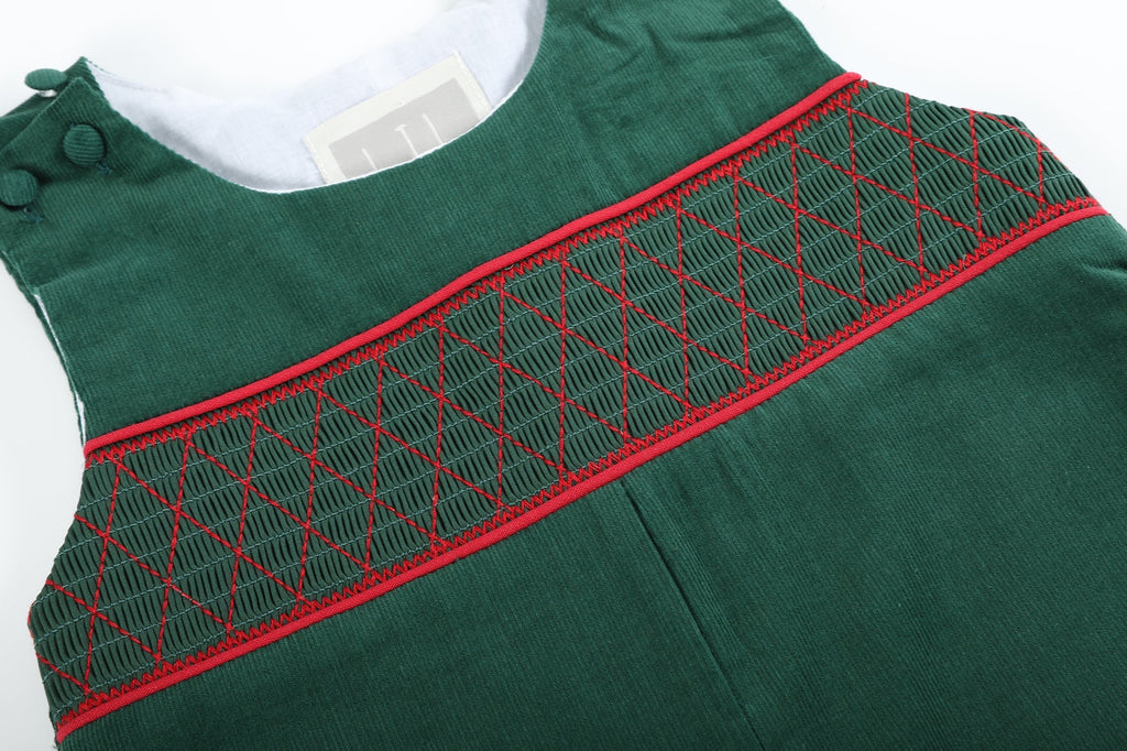 Green Christmas Smocked Overalls - Lil Cactus