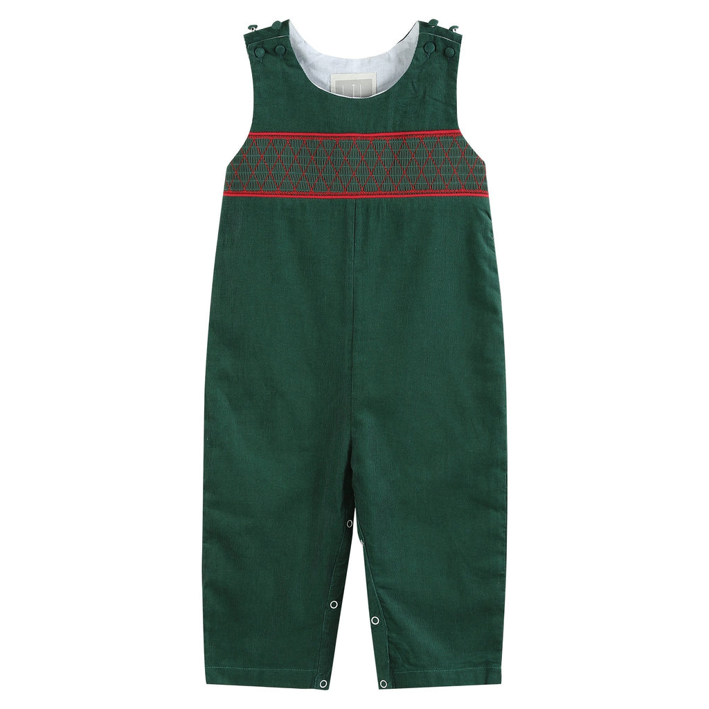 Green Christmas Smocked Overalls - Lil Cactus