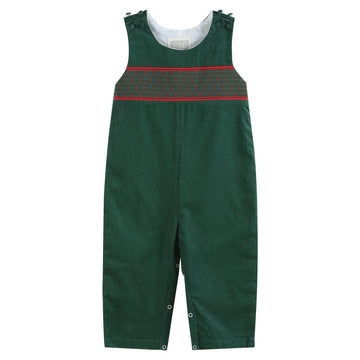 Green Christmas Smocked Overalls - Lil Cactus