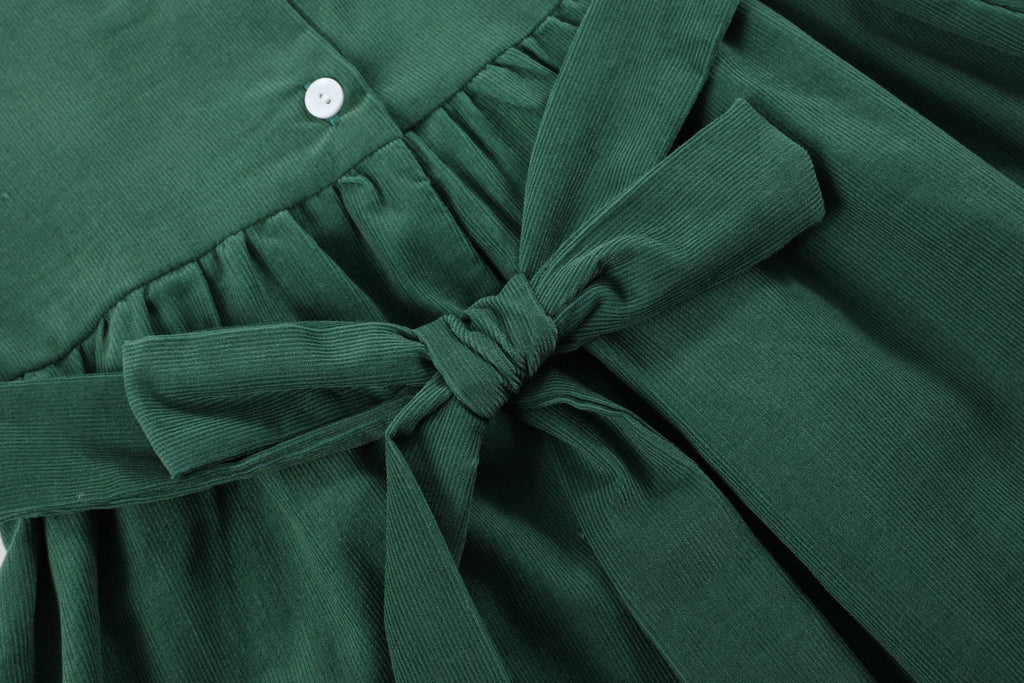 Green Corduroy Santa Smocked Dress - Lil Cactus