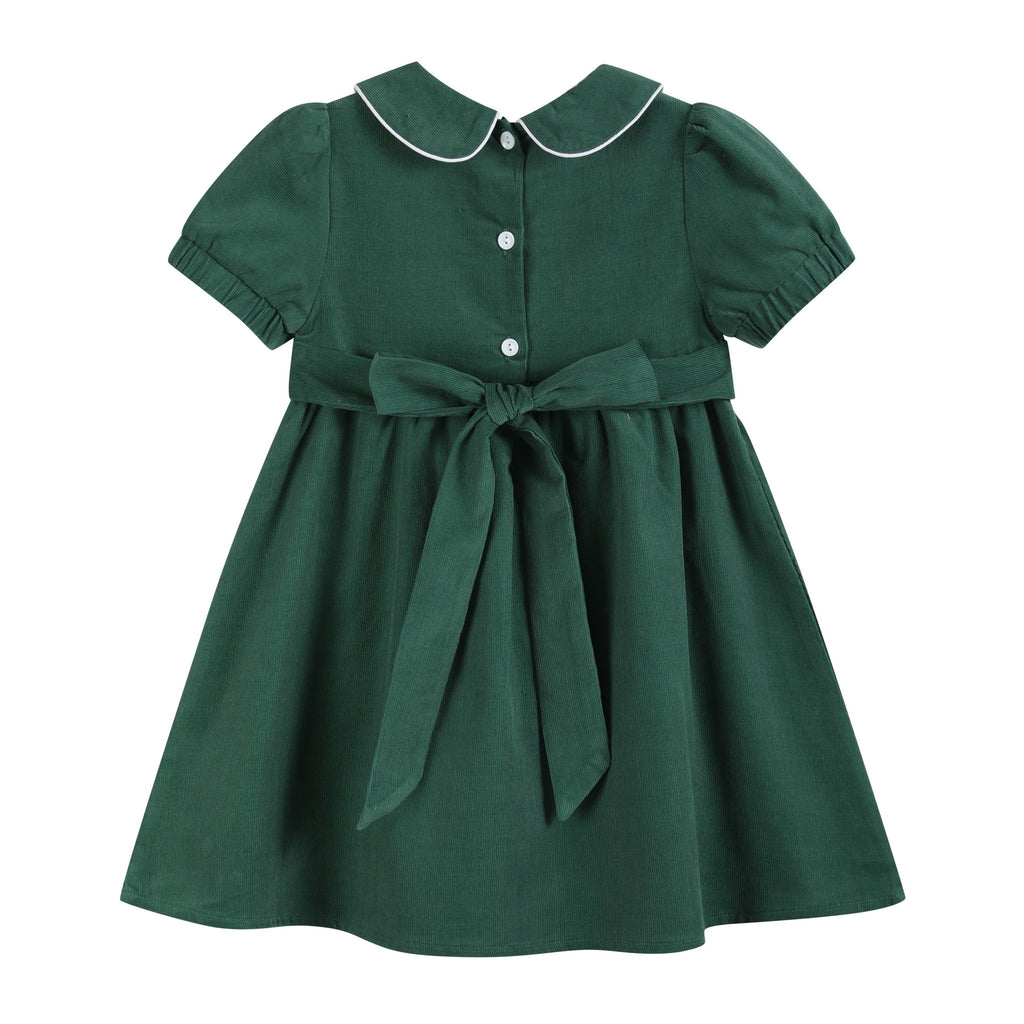 Green Corduroy Santa Smocked Dress - Lil Cactus