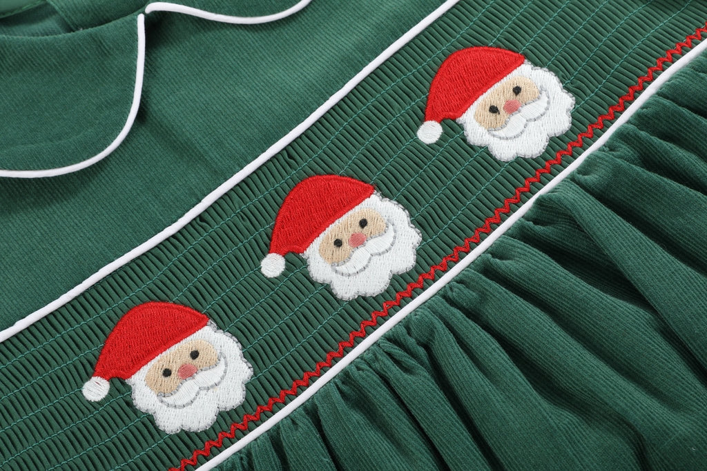 Green Corduroy Santa Smocked Dress - Lil Cactus