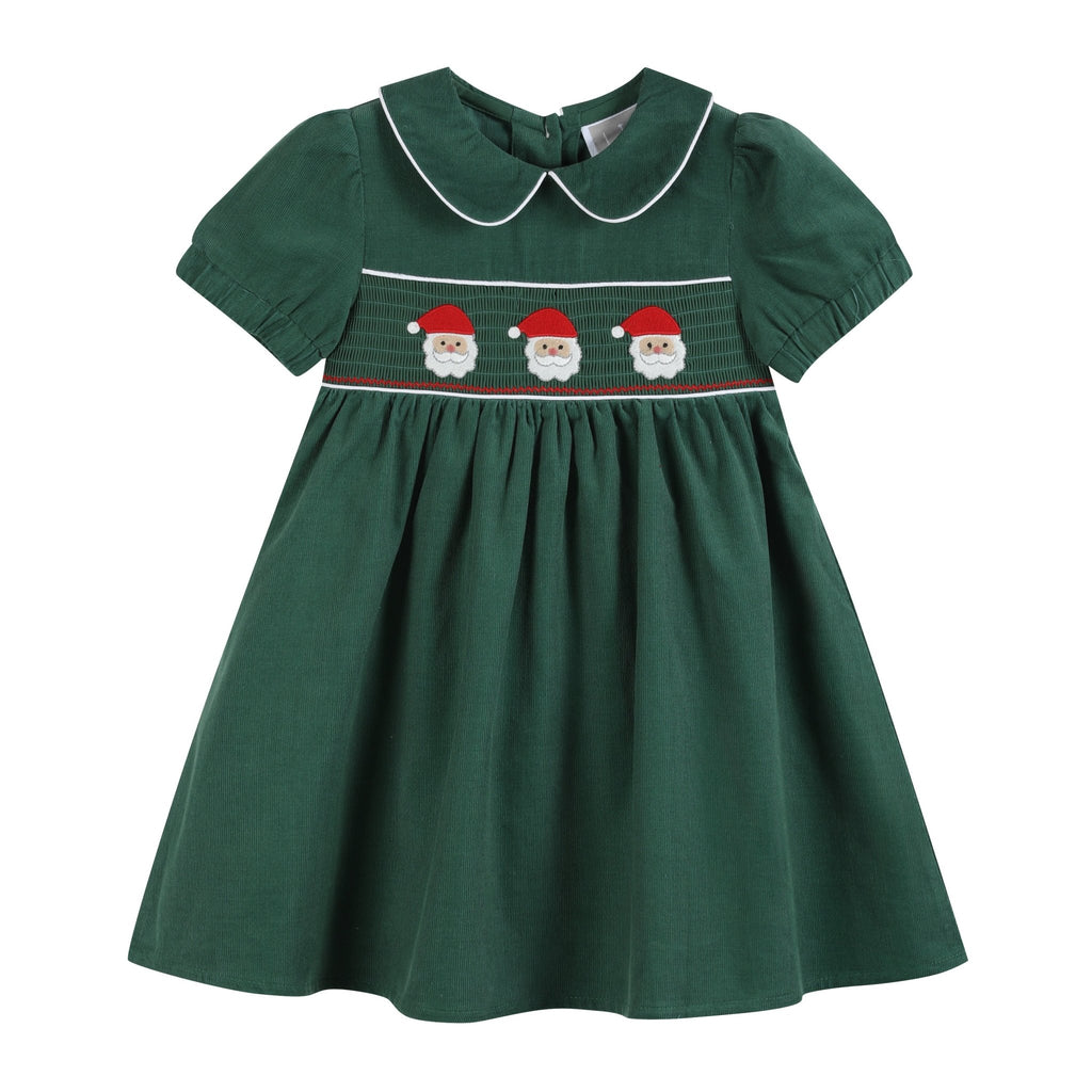 Green Corduroy Santa Smocked Dress - Lil Cactus