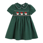 Green Corduroy Santa Smocked Dress - Lil Cactus