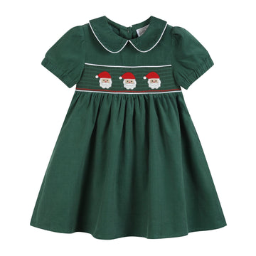 Green Corduroy Santa Smocked Dress - Lil Cactus