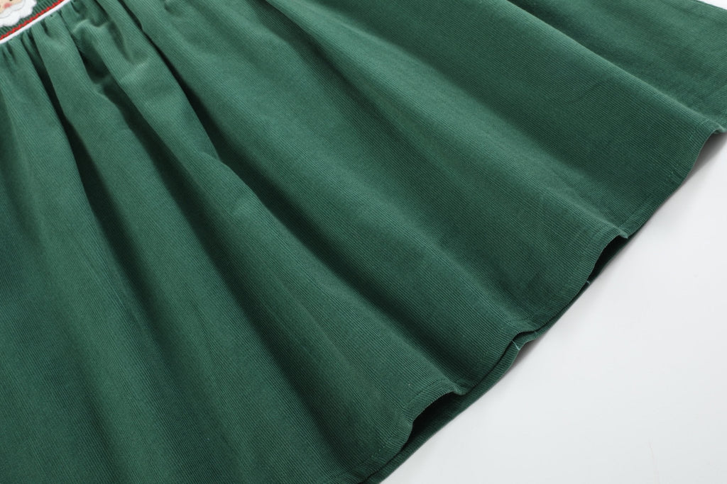 Green Corduroy Santa Smocked Dress - Lil Cactus