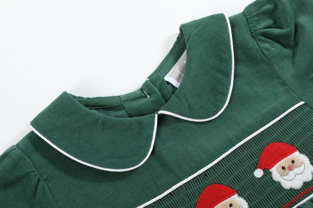 Green Corduroy Santa Smocked Dress - Lil Cactus
