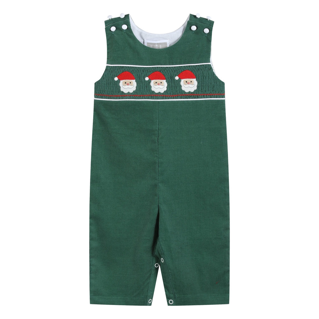 Green Corduroy Santa Smocked Overalls - Lil Cactus